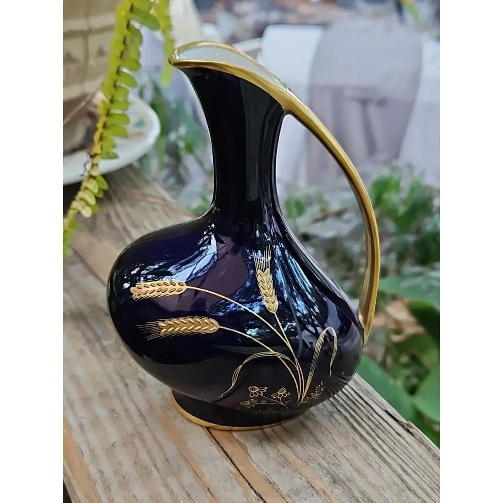 Vintage Bavaria ALKA ALBOTH KAISER Cobalt Cream Pitcher Gold Gilt HIGH‎ RELIEF